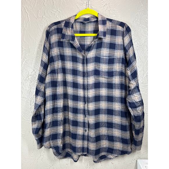 Lucky Brand Soft Thin Blue Plaid Womens Flannel Button Up‎ Shirt Blouse Sz Small - Picture 1 of 4